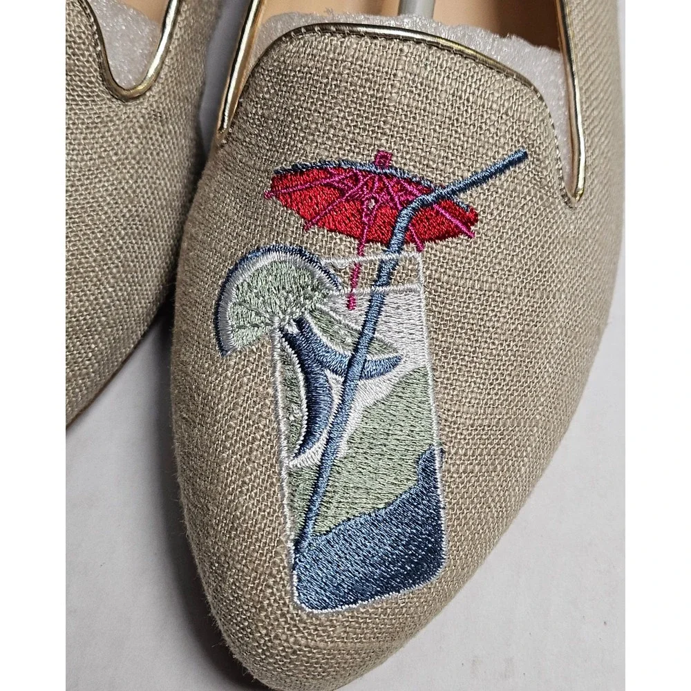 C. Wonder Carolina Khaki Cocktail Embroidered Loafers Flats A291213 Womens 6.5 W